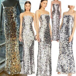 🆕 BRONX & BANCO 🧿 NWOT Farah Strapless Sequins Gown, Silver - Sz S US 4